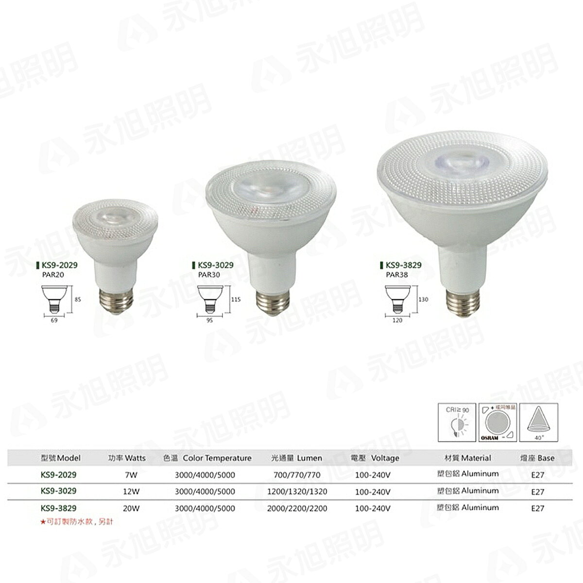 🚚〖KAO'S〗LED PAR 聚光型(7W PAR20 12W PAR30 20W PAR38) 防水型〖永光照明〗 | 永光照明直營店 ...