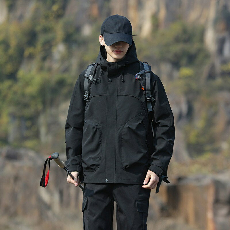 現貨+預購 衝鋒衣防風夾克-寬鬆防水機能連帽男外套5色74kn69【獨家進口】【米蘭精品】