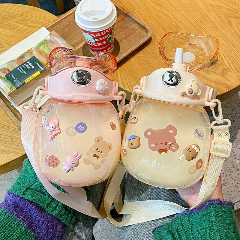 『網紅胖胖熊』水杯 大肚子水杯 1300毫升 大容量水瓶 高顏值吸管杯 塑膠水瓶 便攜水壺 環保杯 冷水瓶 3