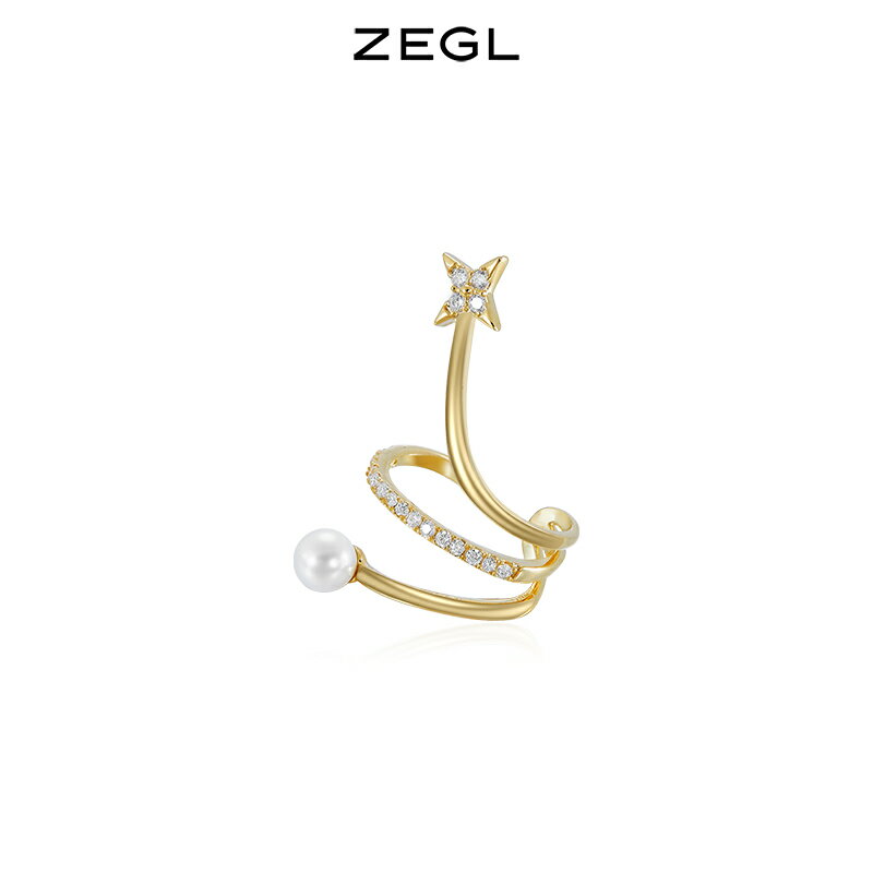 ZEGL星星耳夾女無耳洞人造珍珠高級感耳環小眾耳骨夾ins復古耳飾