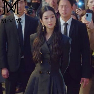 M·V·W2022春季新品高顏值高品質韓劇高文英氣質寶藏西裝連衣裙