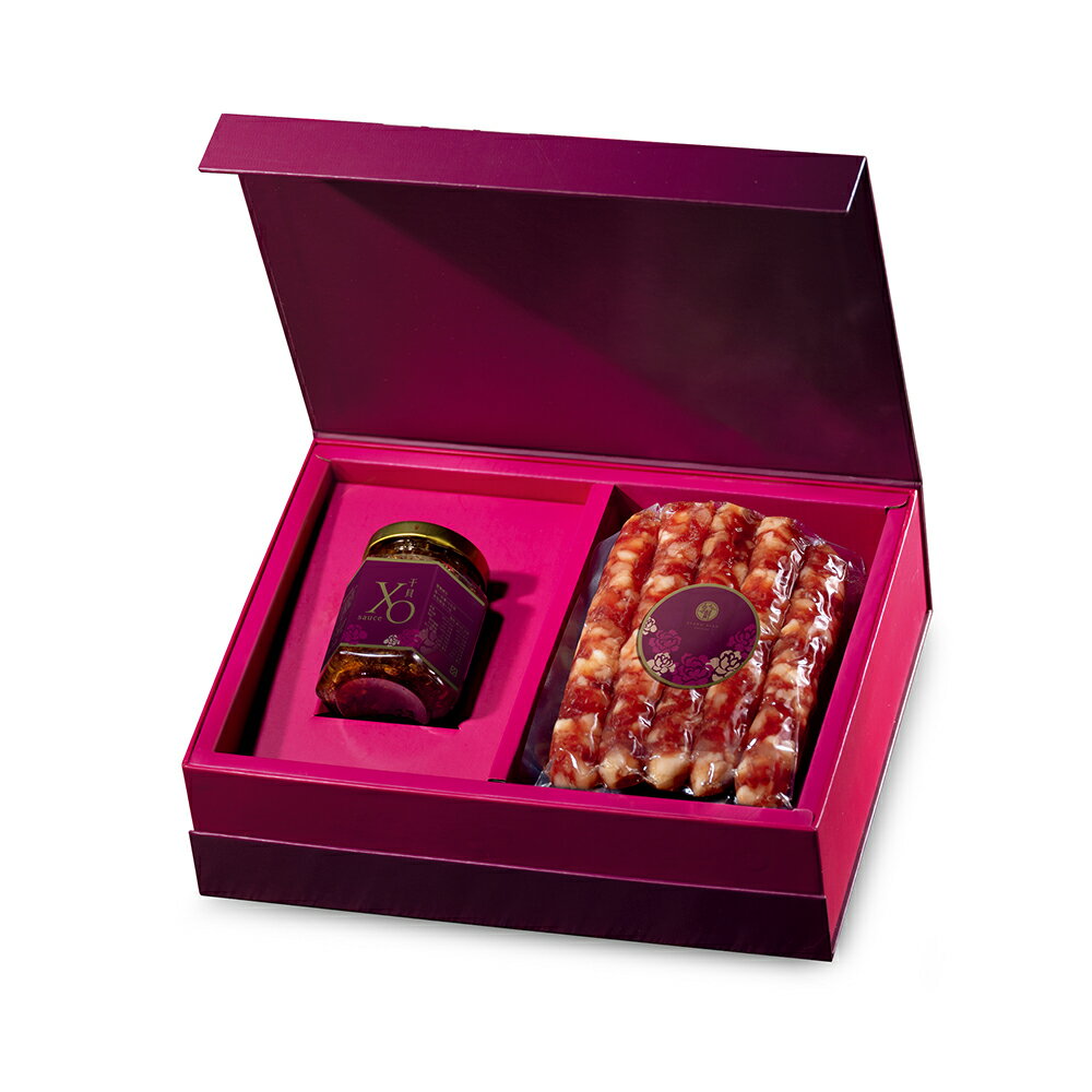 ★12/1-12/31超取免運★【享鮮餐廳】干貝XO醬&鴛鴦雙腸臘味精裝禮盒｜〔干貝XO醬(170g/瓶) 臘腸肝腸(600g/包)〕 1