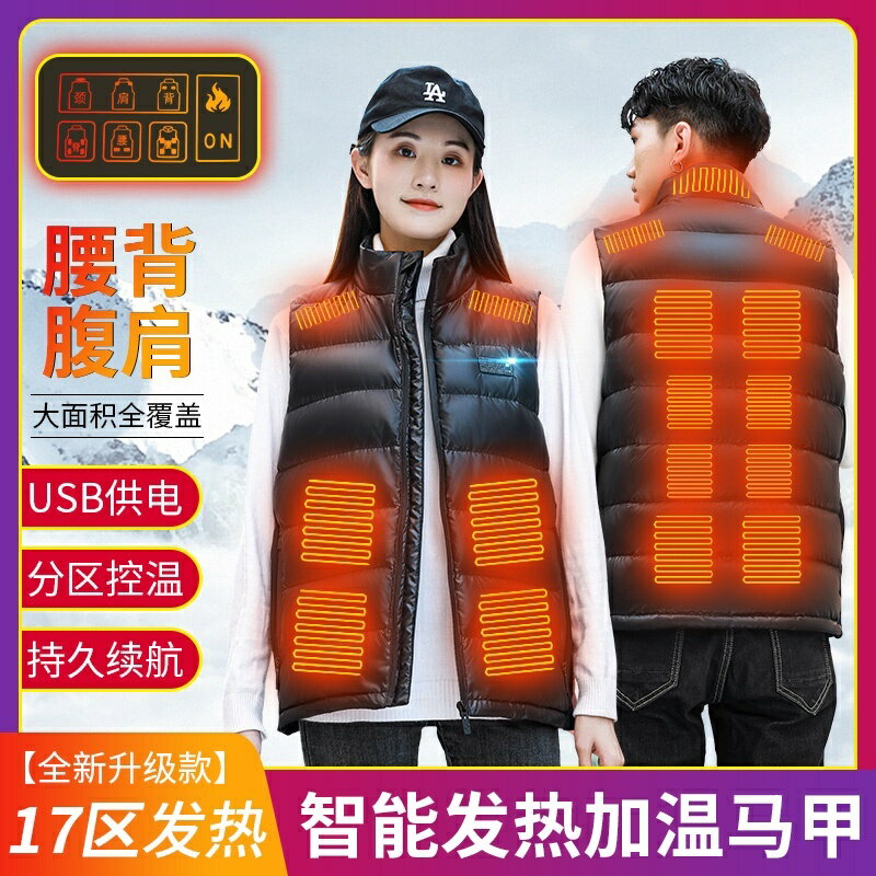 17區發熱羽絨背心 男女冬季保暖充電背心 90羽絨電熱背心 時尚立領背心 發熱衣 USB充電發熱背心