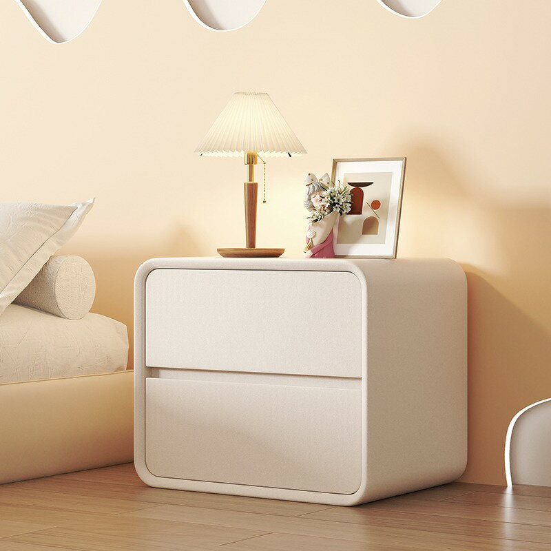 【特惠 免運】床頭櫃 簡約現代實木皮質床頭櫃創意輕奢奶油風臥室床邊櫃意式極簡收納櫃