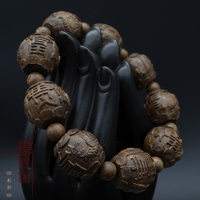 皮灰木黑檀木雕刻富貴珠佛珠手串 沉香檀木飾品手鏈文玩108顆念珠