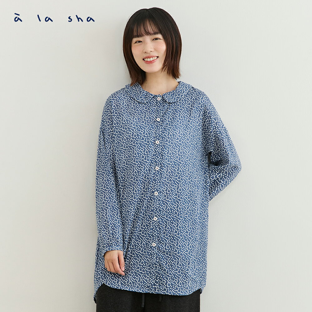 a la sha  後綁帶點點長版襯衫