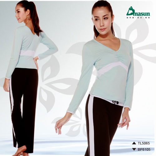 <br/><br/>  【Dmasun】  立體剪裁瑜珈韻律運動套裝(長袖+長褲).有氧<br/><br/>