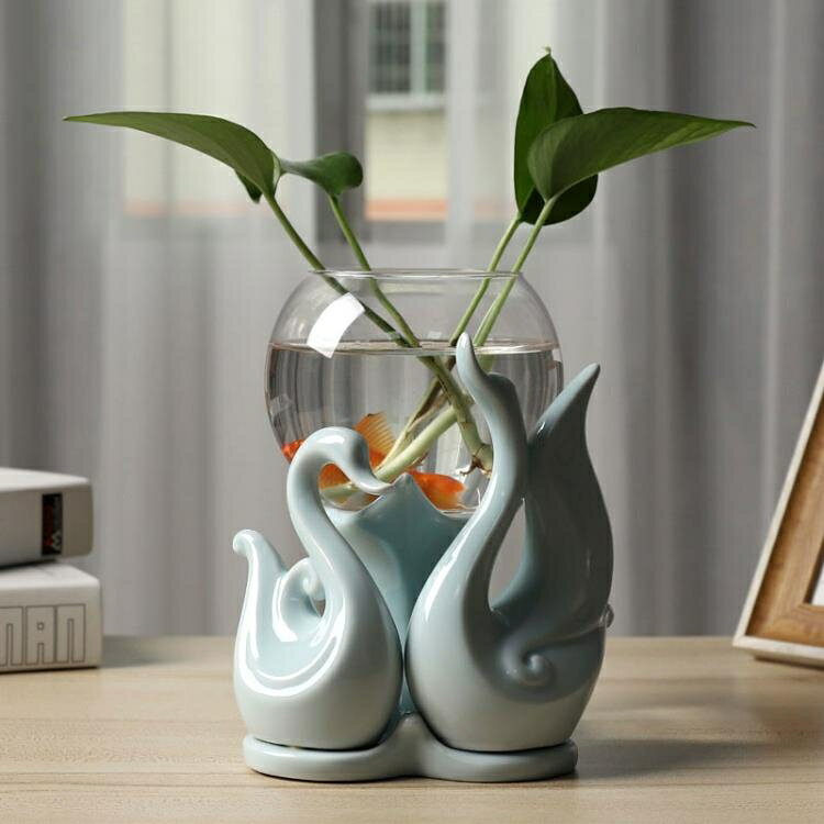 【八折】花瓶玻璃器皿透明水養鮮花插花魚缸桌面擺件 閒庭美家