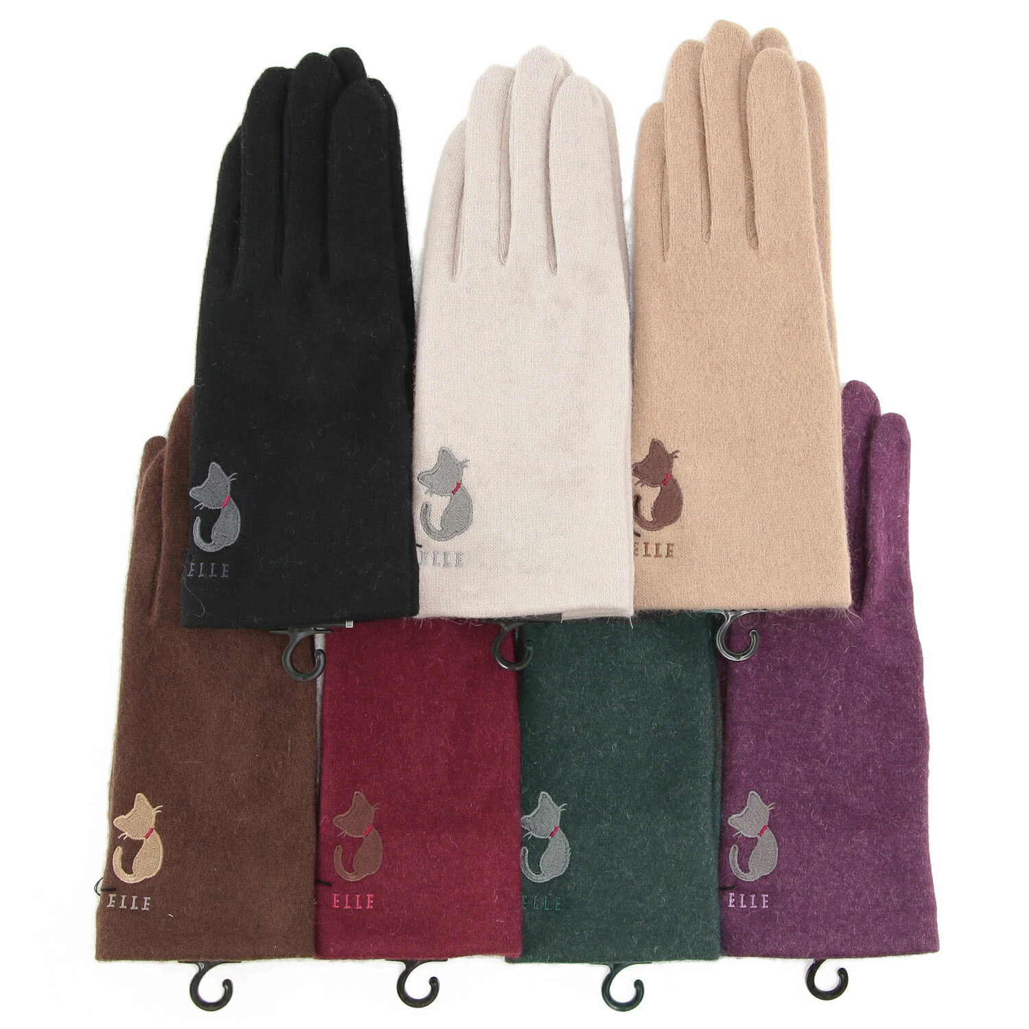 日本製 ELLE 猫 冬季保暖手套(黑色)