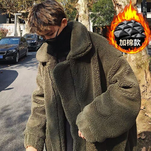 大尺碼刷毛外套法蘭絨外套大尺碼毛絨夾克加厚外套加棉加厚羔羊毛棉衣男冬ins棉襖港風保暖外套大尺碼