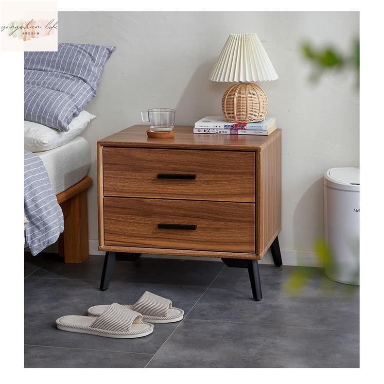 熱賣智能實木輕奢床頭櫃胡桃木色小櫃子簡約現代收納櫃臥室家用床邊櫃