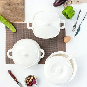 純白骨瓷家用大碗湯碗湯盆陶瓷餐具燉盅湯煲雙耳湯鍋大號帶蓋品鍋