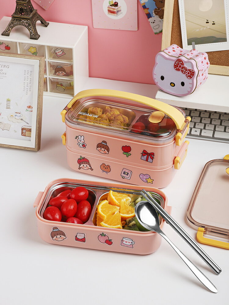 日式不銹鋼便當飯盒上班族小學生專用食堂打飯便攜分格餐盒套裝女