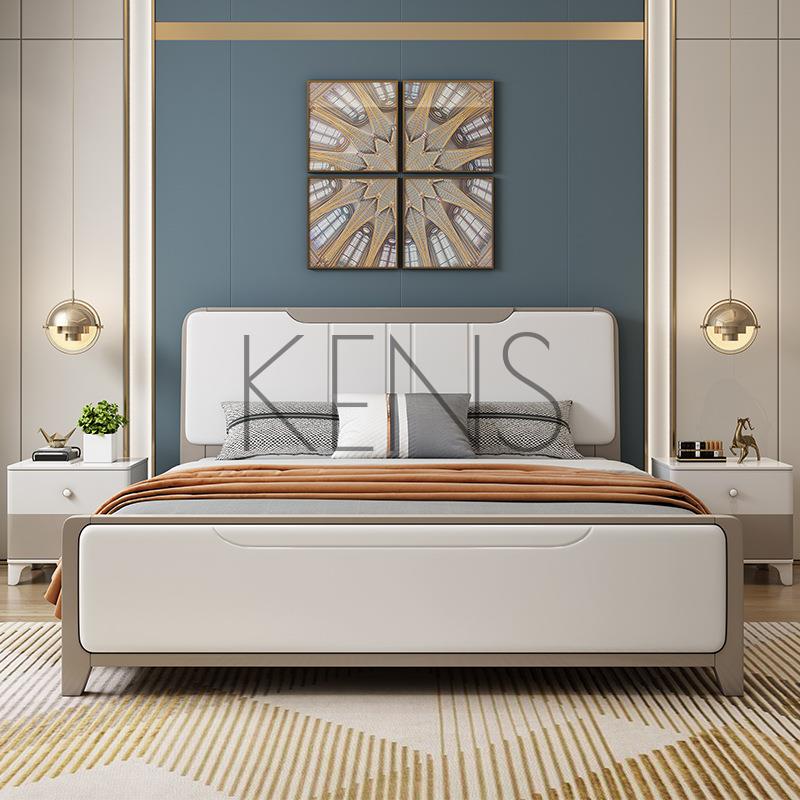 大床 實木大床 白色實木床1.8米現代簡約雙人主臥婚床小戶型1.5米單人高箱儲物床