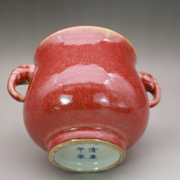 清康熙美人醉釉豇豆紅釉象耳尊香爐古董古玩陶瓷器仿古老貨收藏| 協貿