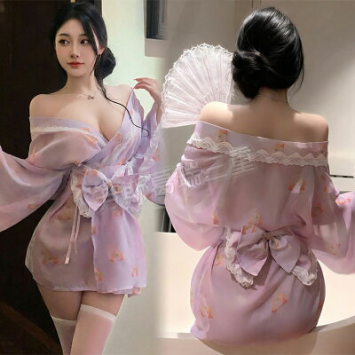 櫻落晨曦 蕾絲花邊開襟和服 性感 情趣 內衣 睡衣 角色扮演