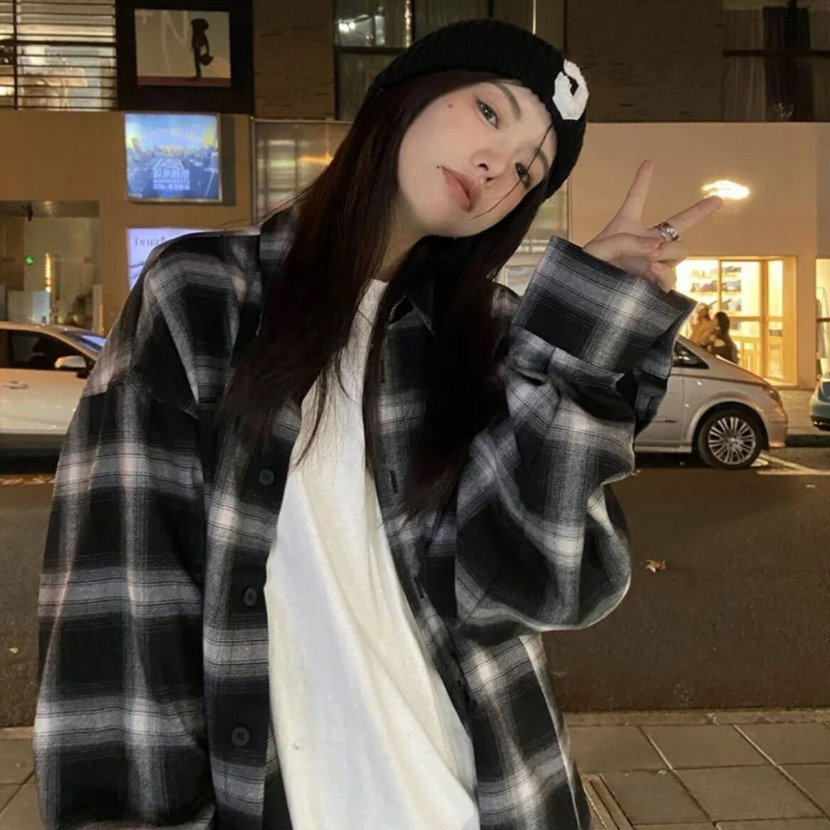 格子襯衫 女上衣 女裝 衣服 寬鬆上衣 格子襯衫女春夏秋新款韓版時尚少女小個子復古長袖襯衣休閒外套 9