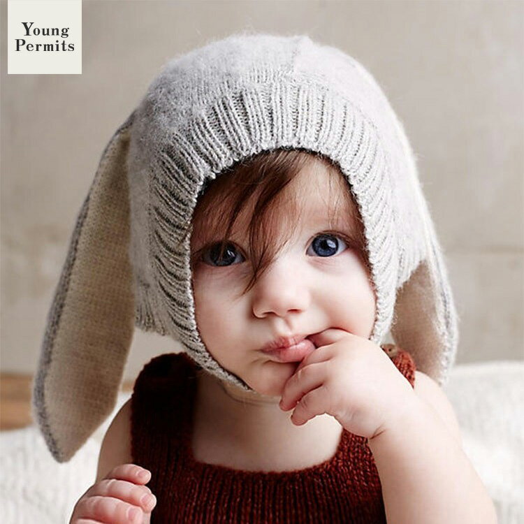 4-12個月寶寶帽子秋冬季免耳朵可愛兔子純棉新生兒嬰兒護耳毛線帽 全館免運
