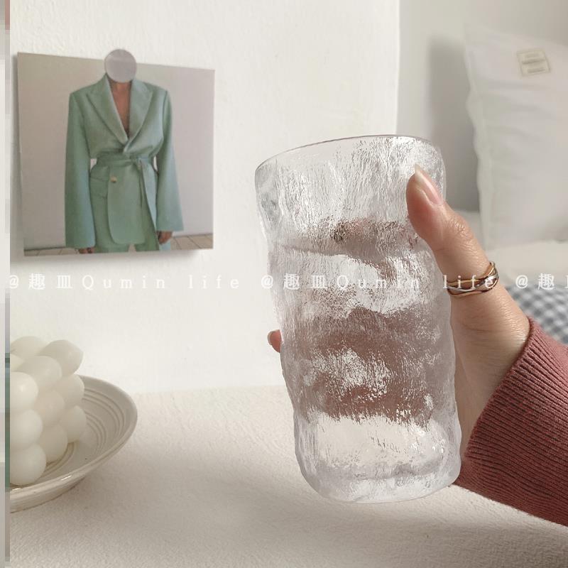 玻璃杯ins風女可愛高顏值杯子家用男牛奶杯夏季冰川紋咖啡啤酒杯