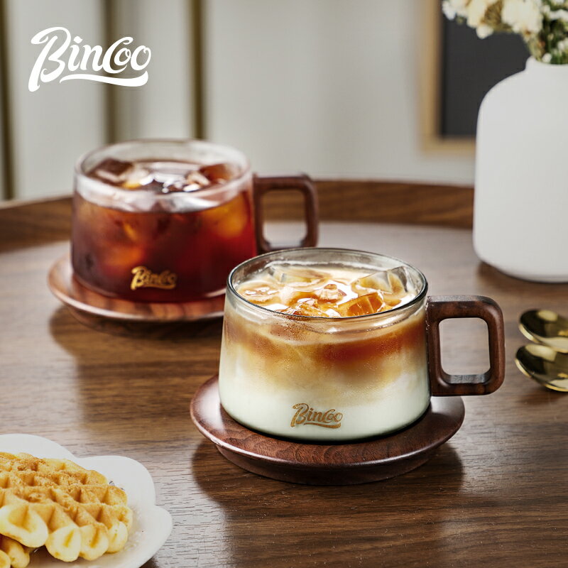 bincoo日式咖啡杯碟套裝高檔下午茶禮盒裝帶勺高顏值咖啡玻璃杯子