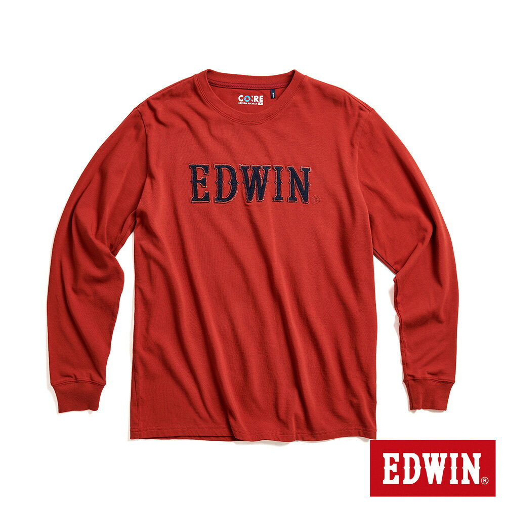 EDWIN 再生系列 CORE牛仔LOGO長袖T恤-男款 深桔色 #暖身慶