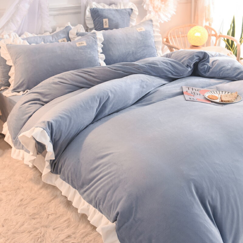 牛奶絨珊瑚絨被套四件套法蘭絨雙面絨加厚公主風床單被罩床上用品