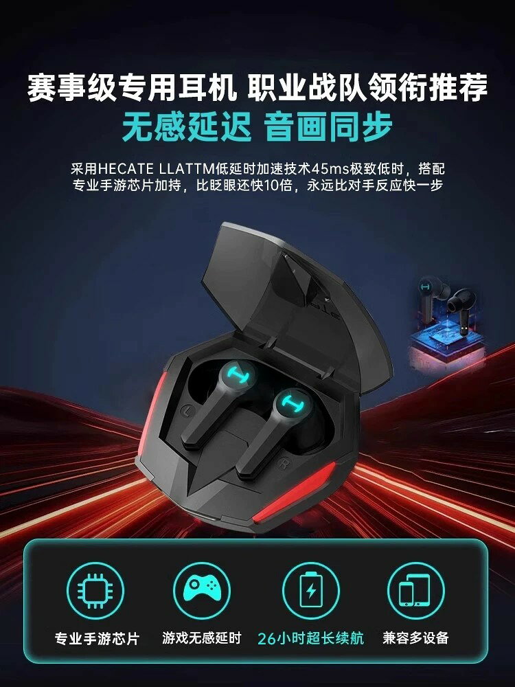 漫步者GT4 PRO真入耳式耳機遊戲電競專用降噪低延遲運動