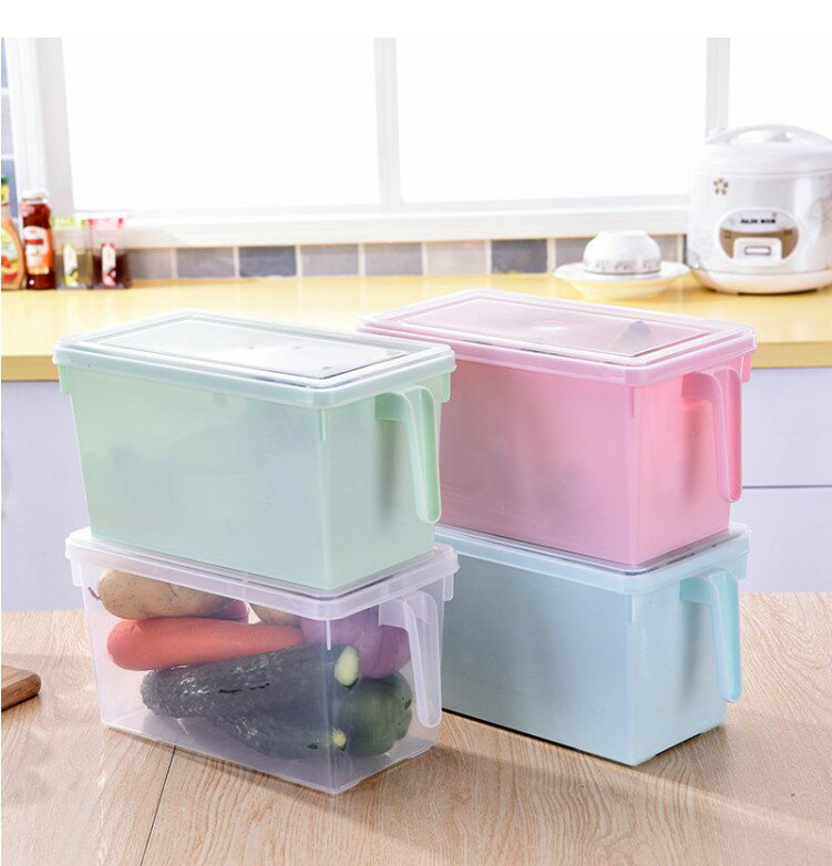 帶手柄冰箱保鮮盒水果蔬菜收納盒塑料密封可疊加帶蓋食物儲藏盒子