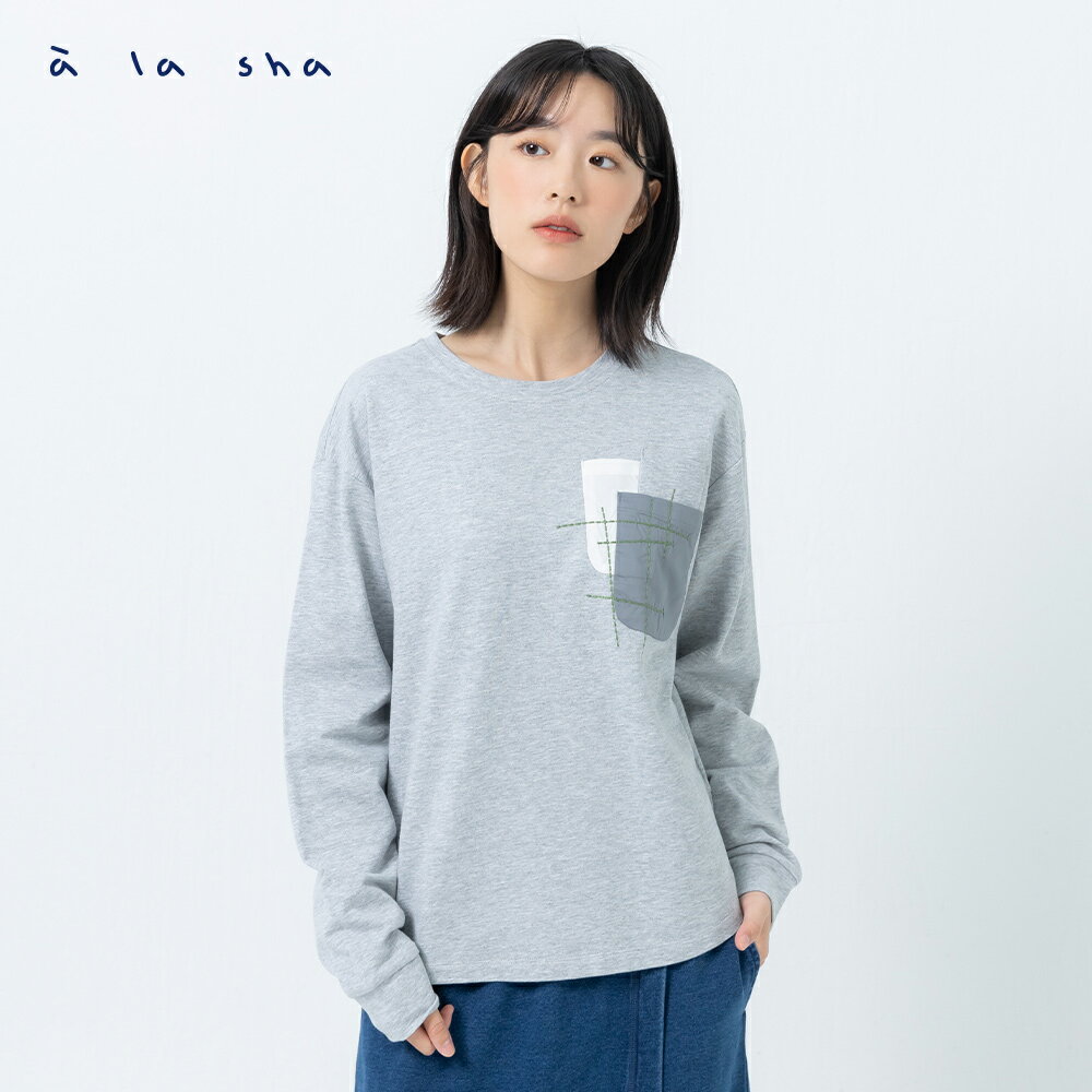 a la sha 簡約線條繡花落肩上衣