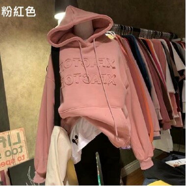 英文字母刺繡加厚連帽T