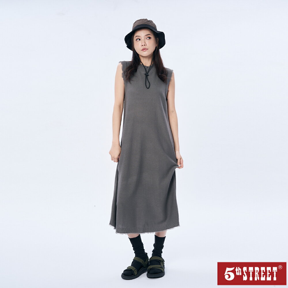 女百搭針織長版背心裙洋裝-黑灰【5th STREET】【APP下單享4%點數】 ★春夏新品