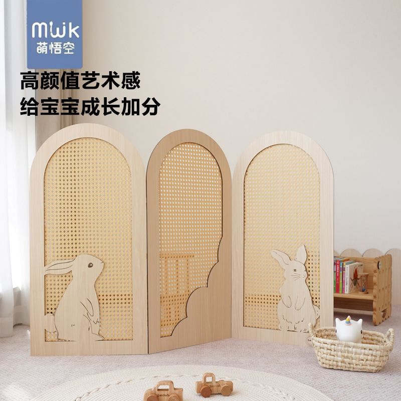 原木風韓系兒童木質屏風可折疊背景板兒童房拍照道具遮擋隔斷裝飾70-SFY 保售後 臺灣公司