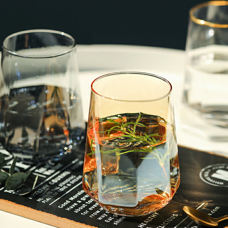 北歐創意八角透明玻璃杯ins風子水杯果汁冷飲洋酒具紅酒威士忌杯