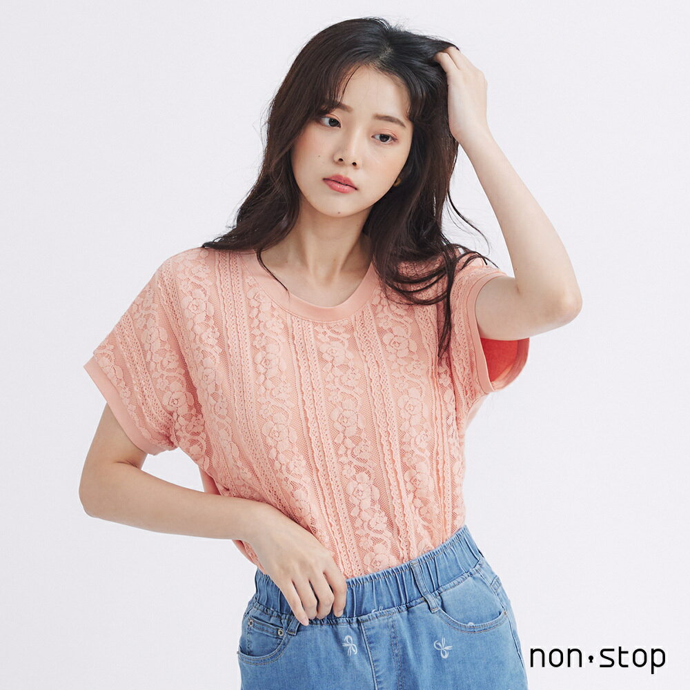 【non-stop】浪漫蕾絲拼接短袖上衣-2色