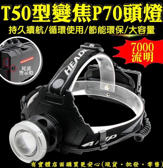 預購》27132-137-興雲網購【T50型變焦P70頭燈+USB線單賣】7000流明強光魚眼 手電筒 工作燈
