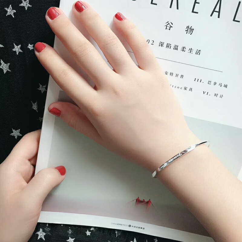 銀手鐲女純銀年輕款時尚個性小眾設計足銀手環鐲子ins簡約送女友