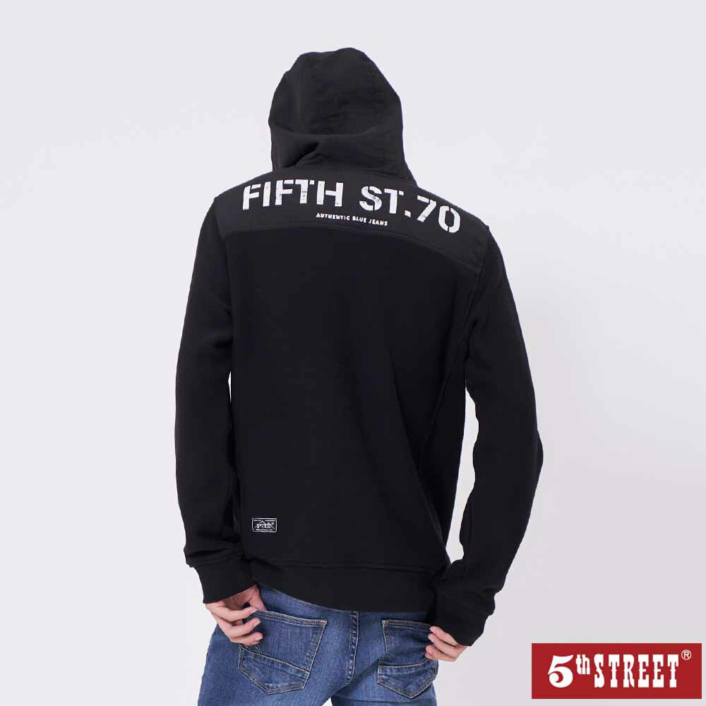 男裝 異材質剪接帽T恤-黑色 (560880) 【5th STREET】【APP下單天天10%回饋】 最高折426 1