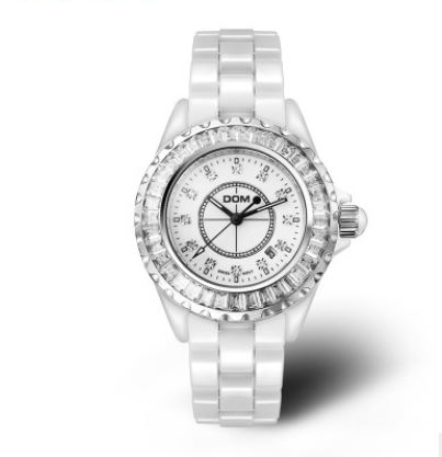 美琪 (時尚簡約)瓷鑲鑽다이아몬드錶女夜光石英석영防水陶瓷手錶 T-598