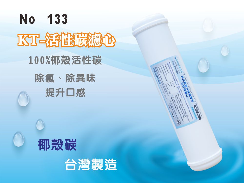 【龍門淨水】KT-NSF100%椰殼活性碳濾心 除氯 除異味 口感佳 灰水少 RO純水機 淨水器  飲水機(133)