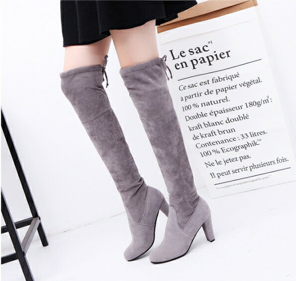 大尺碼女鞋 女神瘦腿款 絨面過膝靴 高跟靴 長筒靴 長靴 馬靴 大尺碼長靴 35~43碼 過膝靴 【櫻桃嚴選】 2