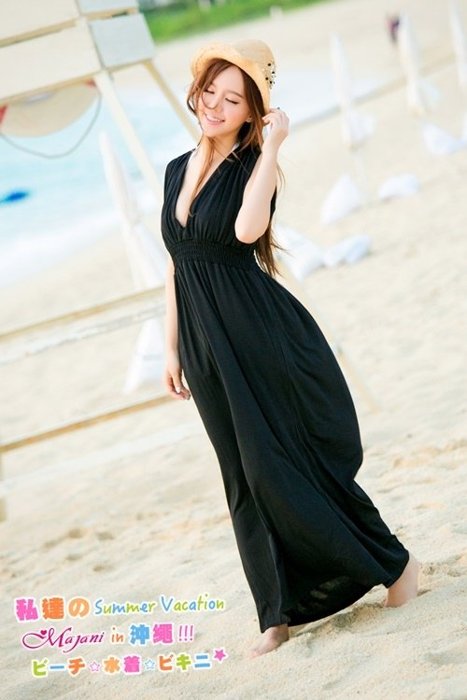 [瑪嘉妮Majani] 日系中大尺碼 性感深V 露背綁帶 浪漫 顯白 洋裝 沙灘裙 伴娘服 可超取  ds-188