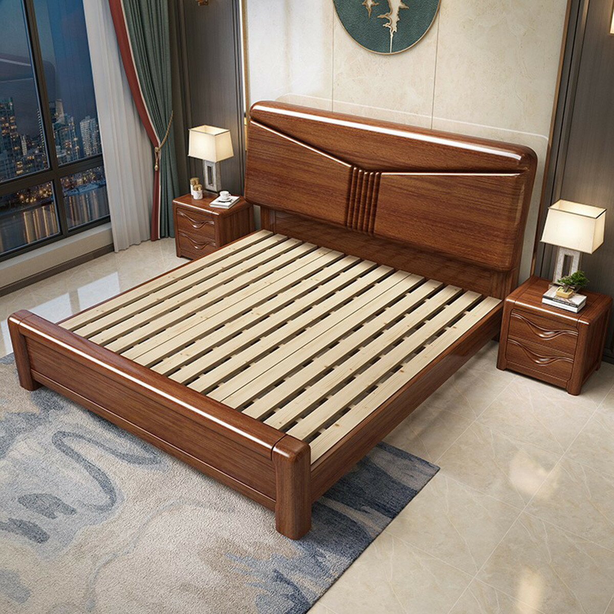 優樂悅~中式胡桃木實木床簡約1.5米經濟型1.8米主臥室雙人婚床儲物收納床