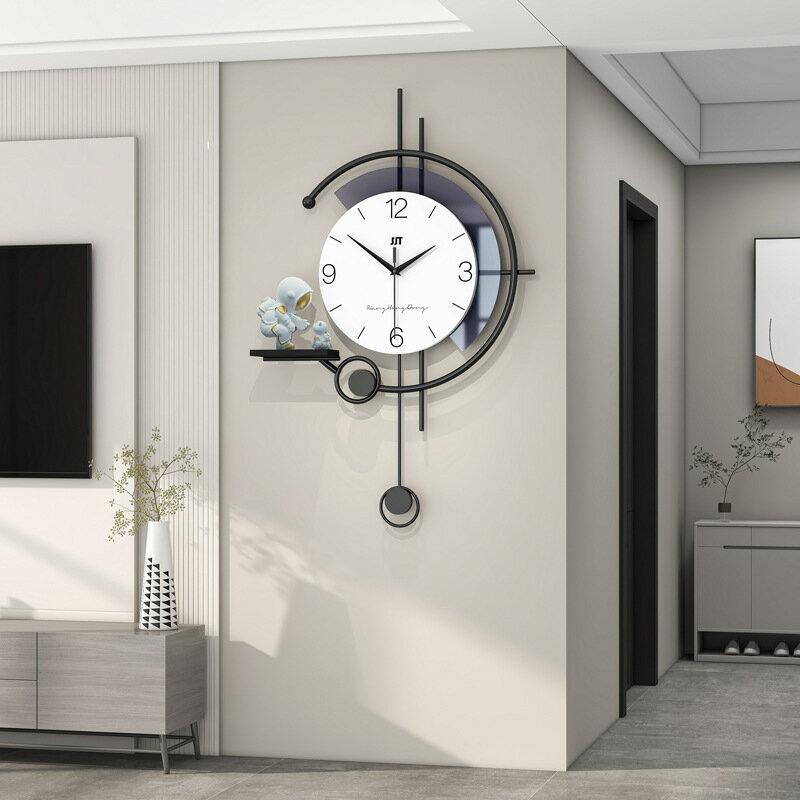 現代簡約鐘表客廳個性創意時鐘高級感掛墻擺件家居裝飾置物架掛鐘【四季小屋】