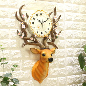 DIY鹿頭創意鐘表掛鐘北歐客廳裝飾時鐘家居電子石英鐘