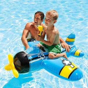 INTEX飛機坐騎帶水槍兒童水上充氣浮床戲水玩具 噴水射水槍游泳圈