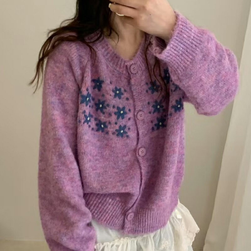 【巴黎精品】現貨+預購 法式針織外套寬鬆上衣針織衫毛衣大碼百搭休閒女裝-刺繡花朵女外套3色a1lg29