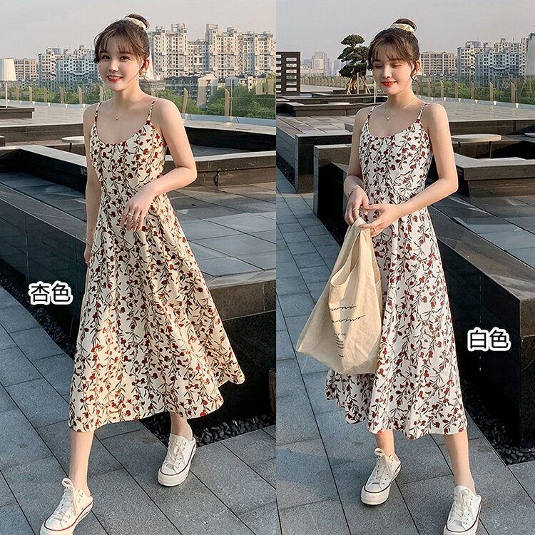 韓版碎花吊帶洋裝 吊帶連衣裙 甜美洋裝 洋裝 碎花連身裙 休閒連身裙 春天洋裝 背心連身裙 收腰 【1354F】 2