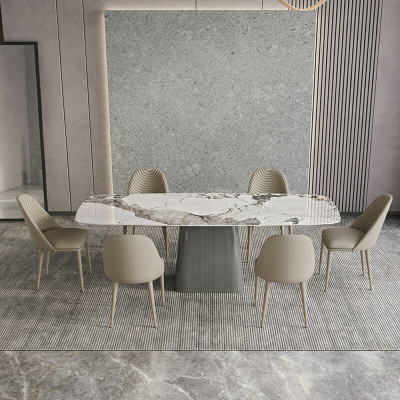 餐桌 現代簡約 家用 北歐輕奢 小戶型 長方形大理石亮光
