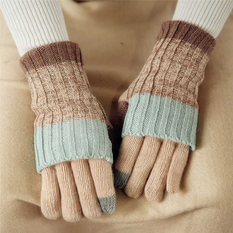 沛錦觸屏手套羊毛羊絨手套女冬天中長款折疊翻邊保暖針織毛線手套1入
