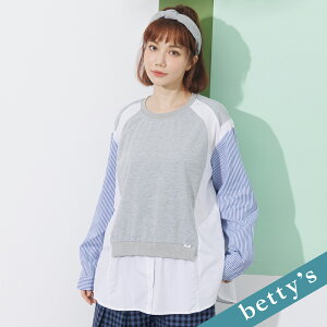 betty’s貝蒂思 多層次條紋布拼接上衣(淺灰)